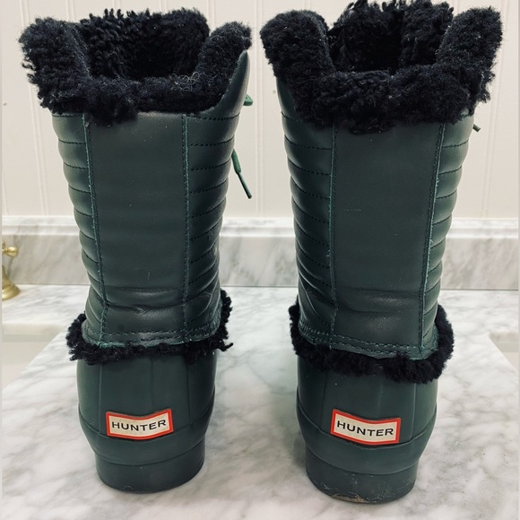 HUNTER ORIGINAL GENUINE SHEARLING & PATENT LEATHER LACE-UP RAIN BOOT Size 7 - Picture 3 of 10